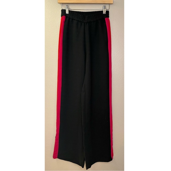 NWT Zara High Rise Wide Leg Black Pants with Red and Pink Bold Stripe - Picture 3 of 8